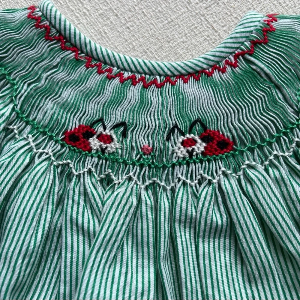 Anavini green and white hand, smocked dress 24 months